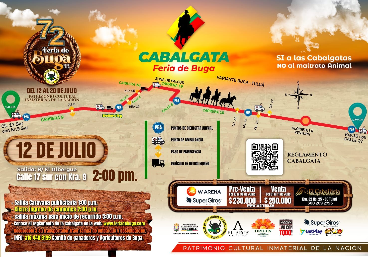 Buga se alista para la gran cabalgata de la 72ª Feria Agropecuaria: recorrido y medidas de seguridad.
