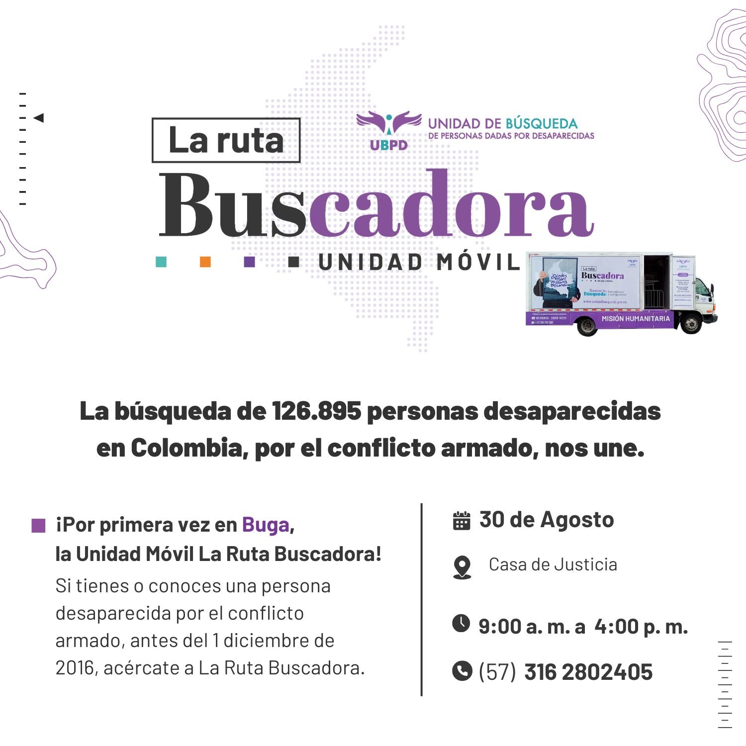GUADALAJARA DE BUGA RECIBE LA UNIDAD MÓVIL PARA AVANZAR EN LA BÚSQUEDA DE PERSONAS DESAPARECIDAS