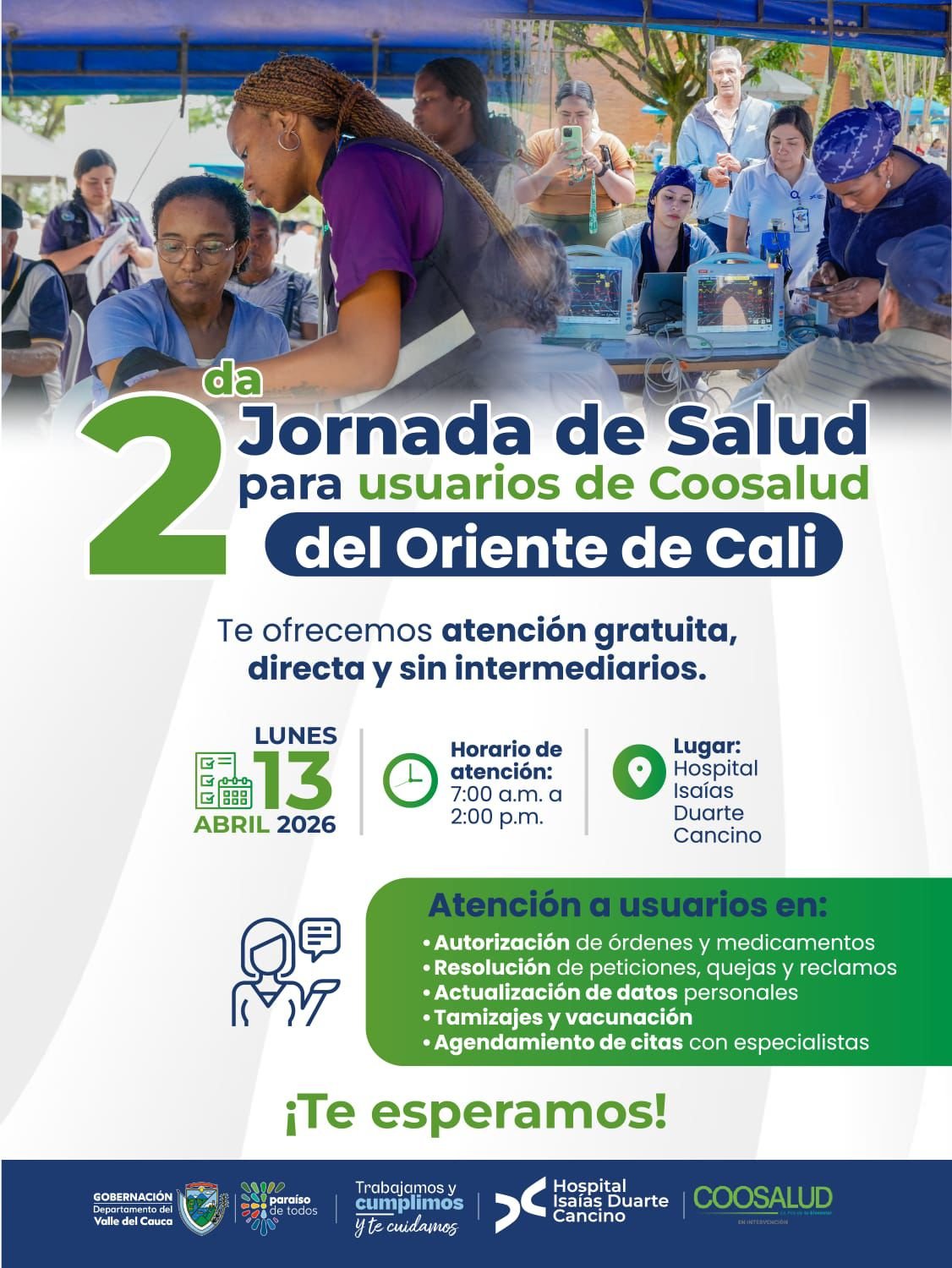 Este lunes 13 de abril, segunda Jornada de Salud para usuarios de Coosalud en el hospital ‘Isaías Duarte Cancino’